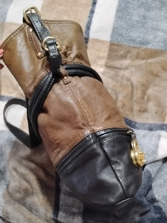 STEVE MADDEN  Leather Vintage Brown & Black Tote Satchel! Brass Turn Lock Clasp! - Picture 8 of 12